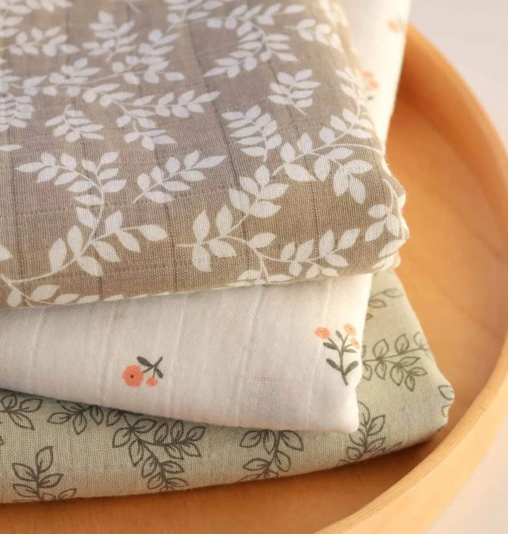 A Little Lovely Company Hydrophilic Cloth - Leaves - Taupe - 2 Pieces