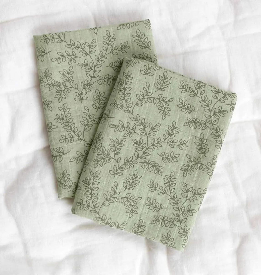 A Little Lovely Company Hydrophilic Cloth - Leaves -. Sage - 2 Pieces