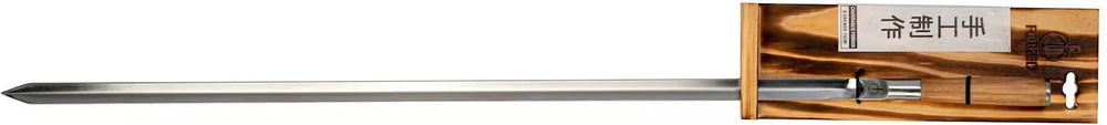 Forged BBQ Skewer Churrasco - Olive wood / Steel - V -. mould - 70cm