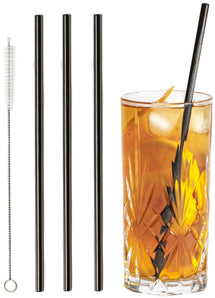 Sareva Reusable Straws - with brush - Black - 4 pieces