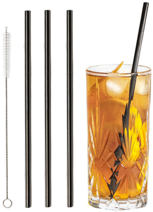 Sareva Reusable Straws - with brush - Black - 4 pieces