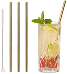 Sareva reusable Straws - with brush - Gold - 4 pieces