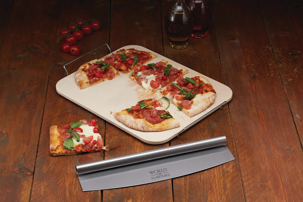 KitchenCraft Pizza Stone with Rectangular Pizzas - 38 x 30 cm