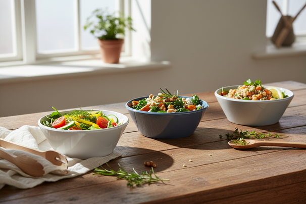 Cookinglife Salad Bowls Siaki - White / Blue / Grey ø 25 cm - Porcelain - 3 pieces