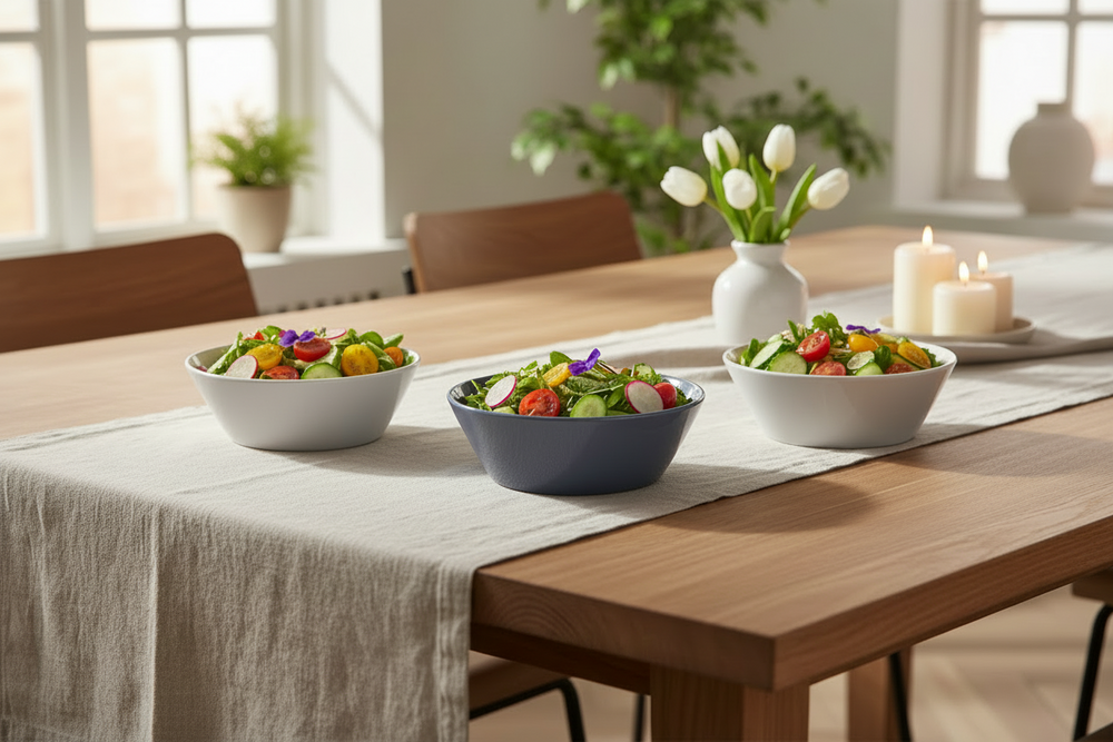 Cookinglife Dinnerware Set Siaki - White / Blue / Grey - Porcelain 18-piece / 6 people - 6 dinner plates, 6 side plates and 6 bowls