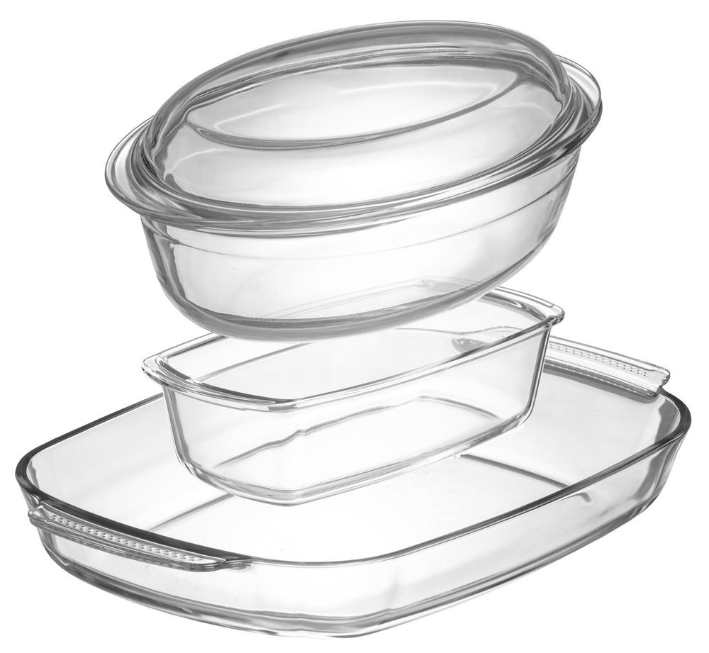 Sareva 2 Oven trays + 1 Bread pan - Heat resistant glass