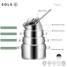 Sola Cookware set Pearl - 4-piece - Induction suitable - stainless steel - Cooking pan ø 16 / 18 / 20 cm -. sauce pan ø 16 cm