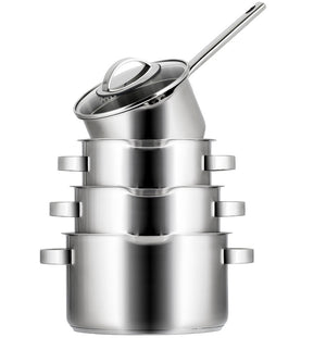 Sola Cookware set Pearl 4-piece stainless steel – downdraft suitable – cooking pots Ø 16, 18, 20 cm & saucepan Ø 16 cm – suitable for all heat sources