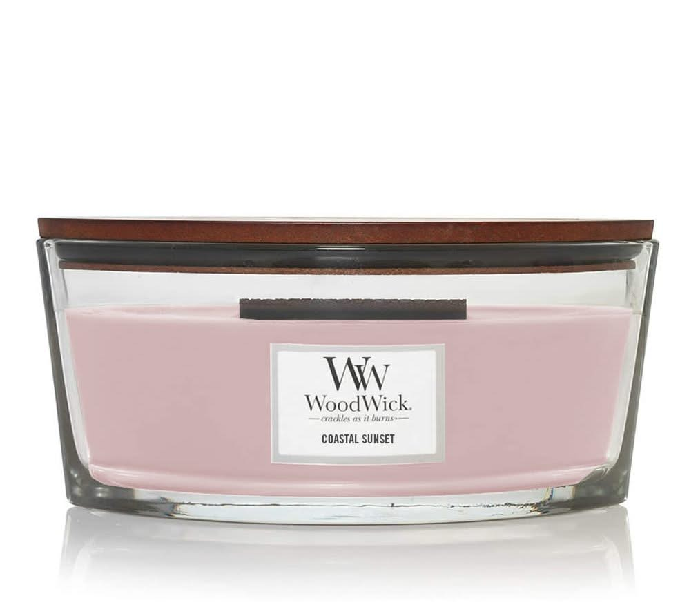 WoodWick Scented Candle Ellipse Coastal Sunset - 9 cm / 19 cm - Scented Candle in Glass - Wooden Wick