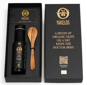 Yakelos Organic Extra Virgin Olive Oil - Sample Pack 100 ml with olive wood spoon